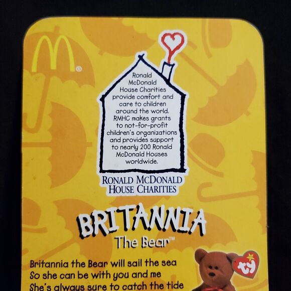 Ty Beanie Baby Britannia The Bear 1997 Retired PVC Pellets 4th Gen McDonalds - Picture 7 of 9